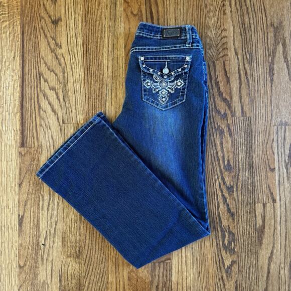 Earl Jean Denim Womens Junior 5 Embellished Embroidered Bling Cowgirl Core Jeans - Picture 1 of 16